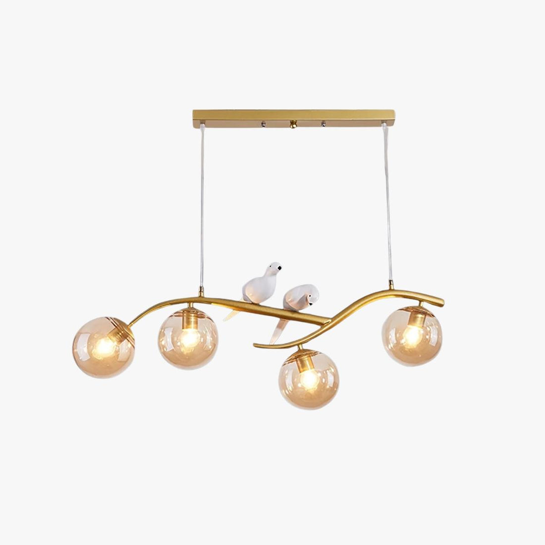 Modern Nordic Bird LED Chandelier – Gold with Amber Glass – LM1056 - Lumora