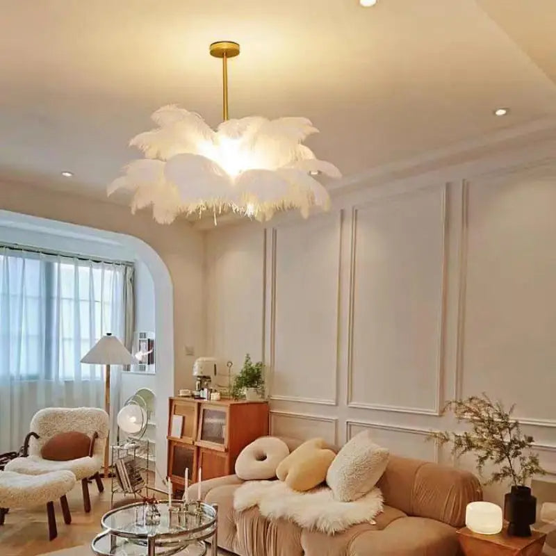 Aurelia Feather Chandelier – Luxury Ostrich Feather Pendant Light - LM1090 - Lumora