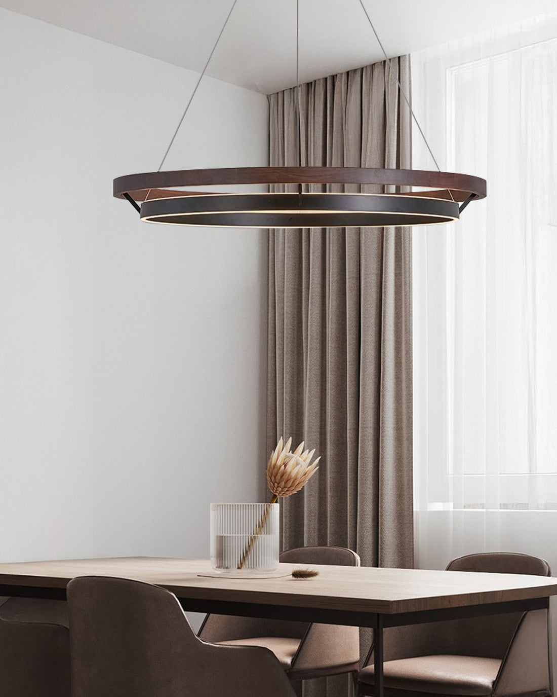 Modern Walnut Wood Grain LED Ring Chandelier - LM1062 - Lumora