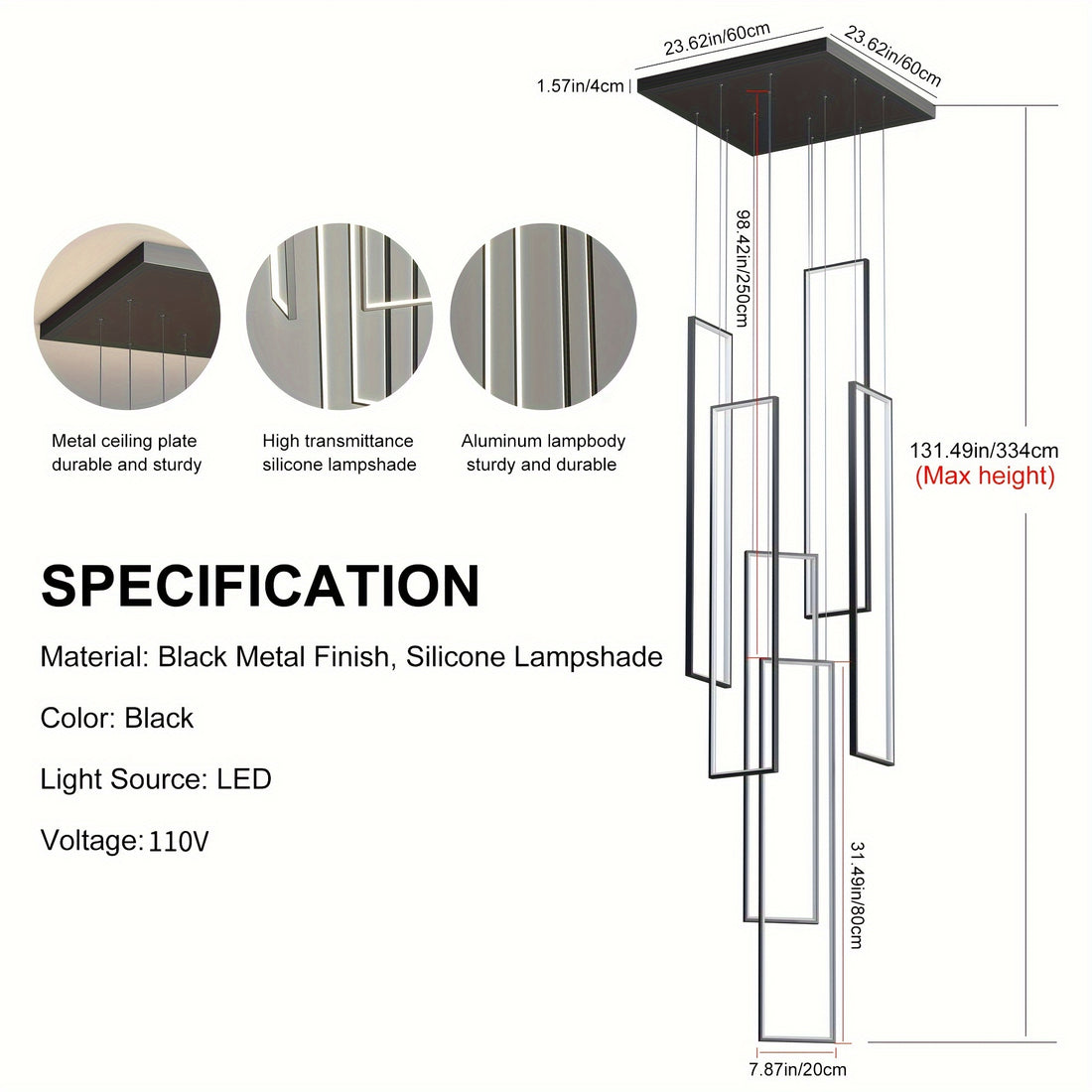 Modern LED Geometric Chandelier – Black Aluminum &amp; Acrylic  – LM1057 - Lumora