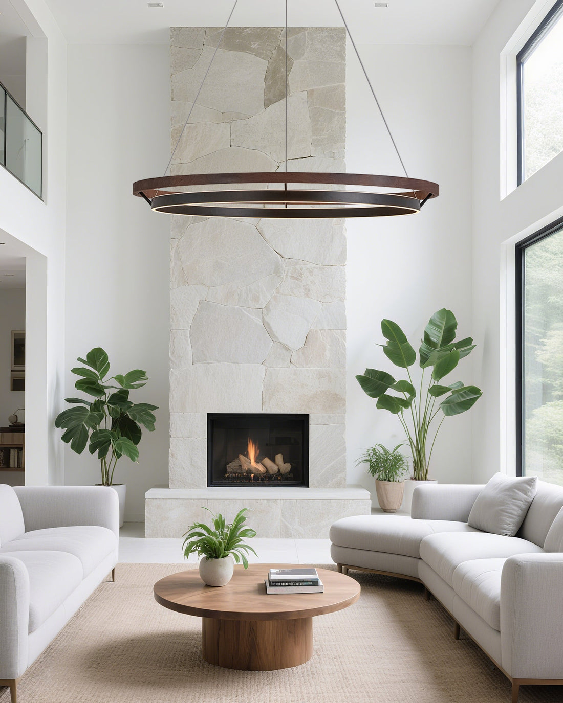 Modern Walnut Wood Grain LED Ring Chandelier - LM1062 - Lumora