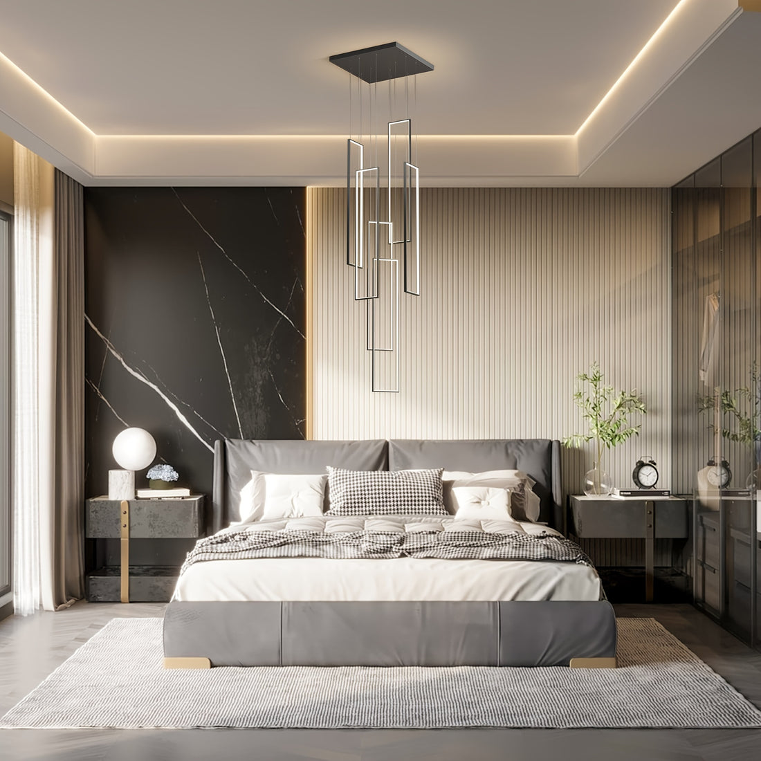 Modern LED Geometric Chandelier – Black Aluminum &amp; Acrylic  – LM1057 - Lumora