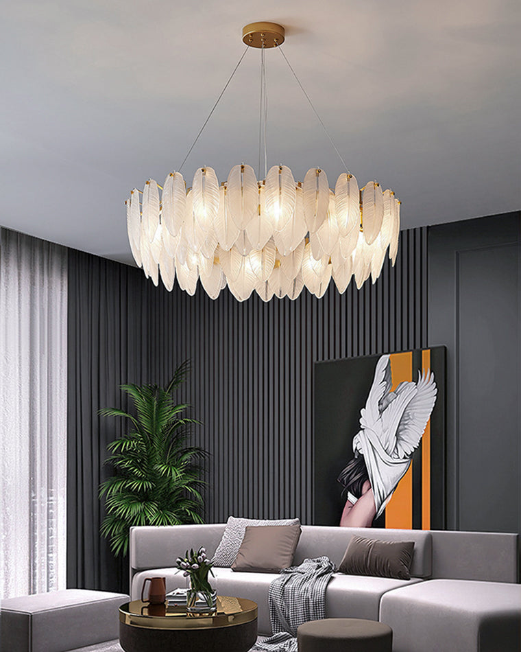 Luxury Frosted Glass Feather Chandelier - LM1088 - Lumora