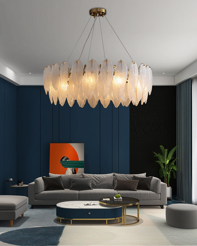 Luxury Frosted Glass Feather Chandelier - LM1088 - Lumora