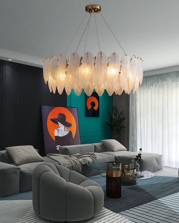 Luxury Frosted Glass Feather Chandelier - LM1088 - Lumora