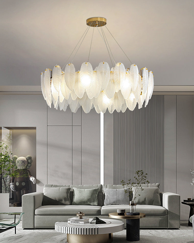 Luxury Frosted Glass Feather Chandelier - LM1088 - Lumora