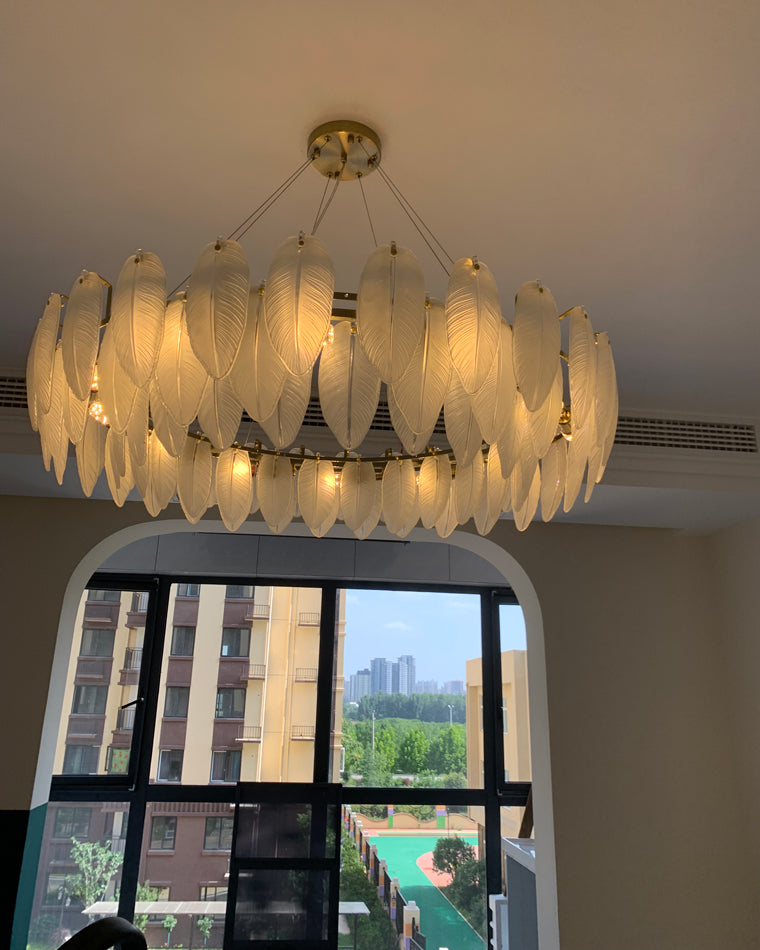 Luxury Frosted Glass Feather Chandelier - LM1088 - Lumora