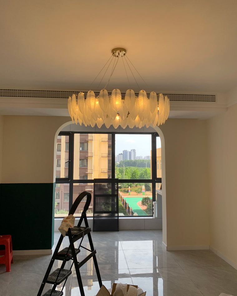 Luxury Frosted Glass Feather Chandelier - LM1088 - Lumora