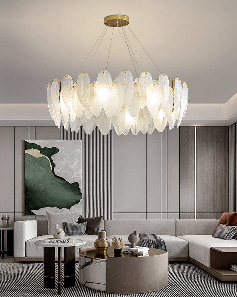 Luxury Frosted Glass Feather Chandelier - LM1088 - Lumora