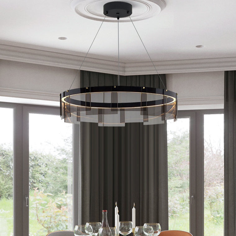 Smoky Elegance – Premium LED Glass Ring Chandelier - LM1087 - Lumora