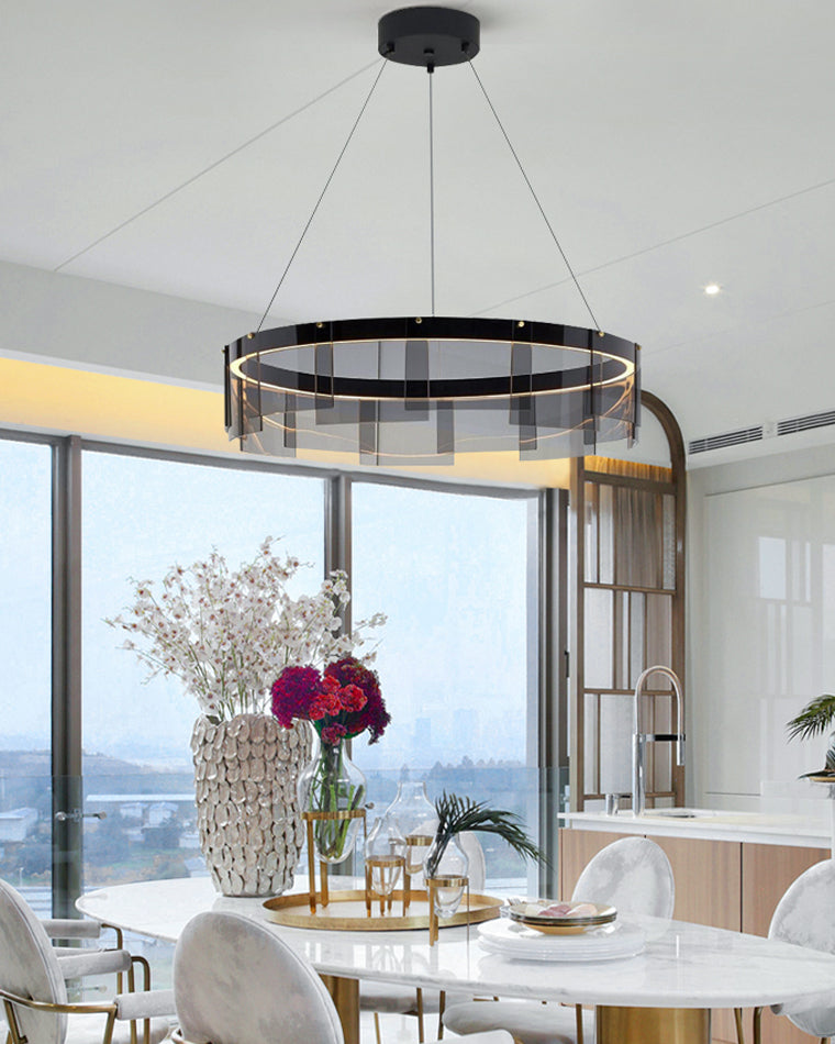 Smoky Elegance – Premium LED Glass Ring Chandelier - LM1087 - Lumora