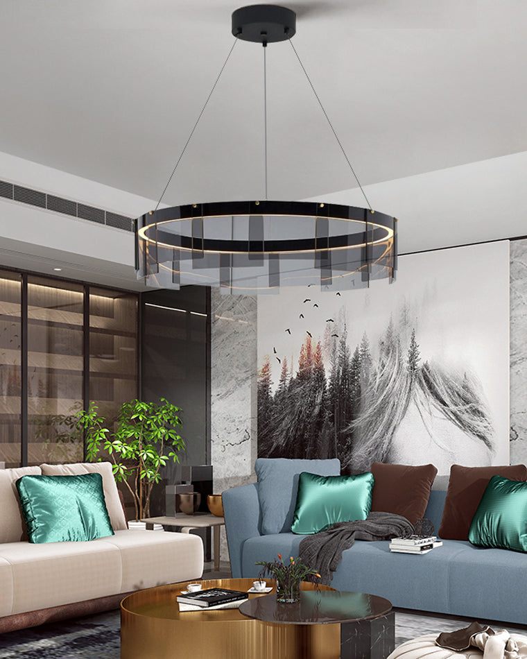 Smoky Elegance – Premium LED Glass Ring Chandelier - LM1087 - Lumora