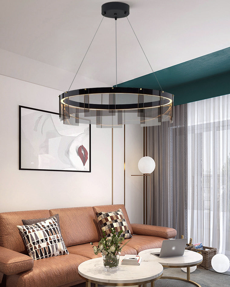 Smoky Elegance – Premium LED Glass Ring Chandelier - LM1087 - Lumora
