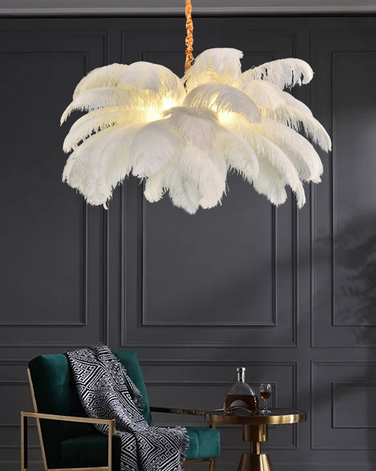 Aurelia Feather Chandelier – Luxury Ostrich Feather Pendant Light - LM1090 - Lumora