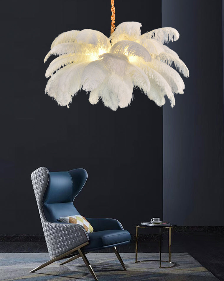 Aurelia Feather Chandelier – Luxury Ostrich Feather Pendant Light - LM1090 - Lumora