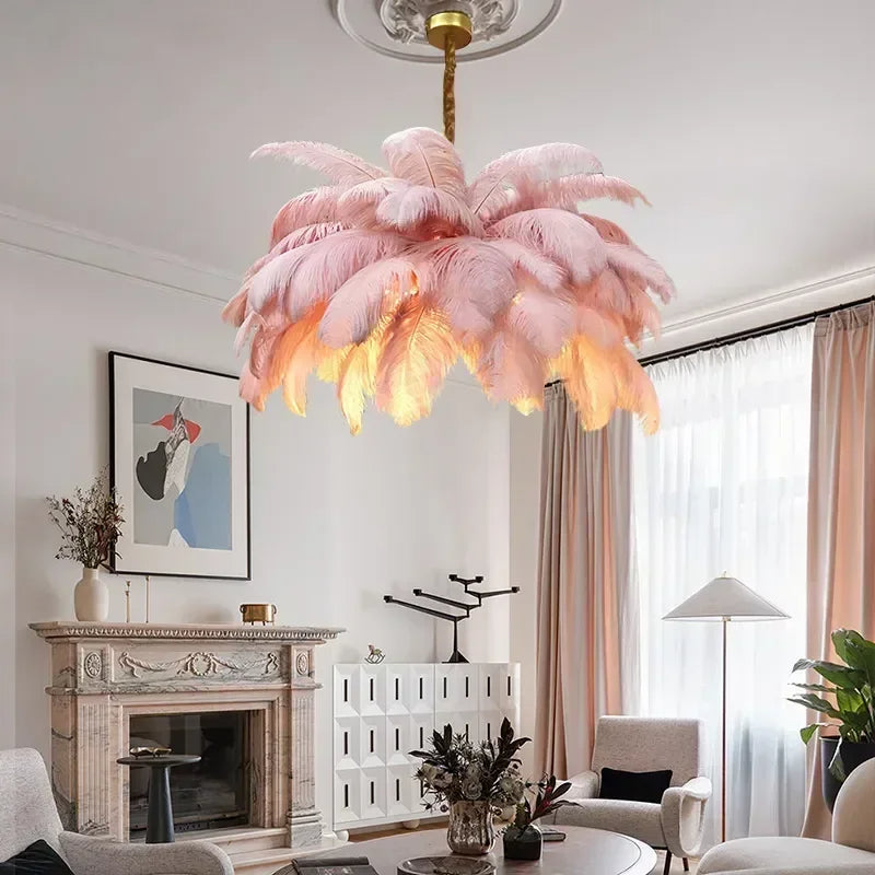 Aurelia Feather Chandelier – Luxury Ostrich Feather Pendant Light - LM1090 - Lumora