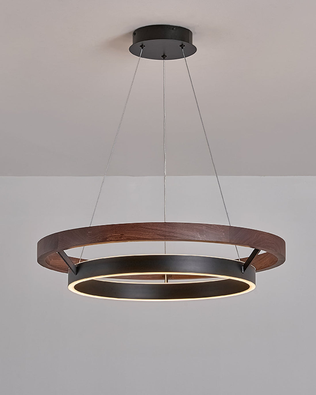 Modern Walnut Wood Grain LED Ring Chandelier - LM1062 - Lumora