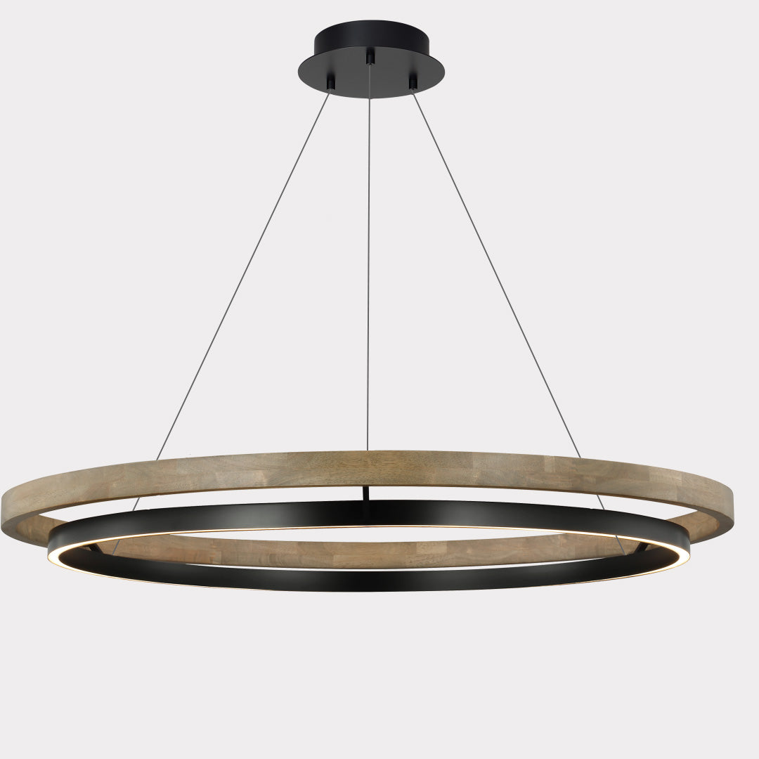 Modern Walnut Wood Grain LED Ring Chandelier - LM1062 - Lumora