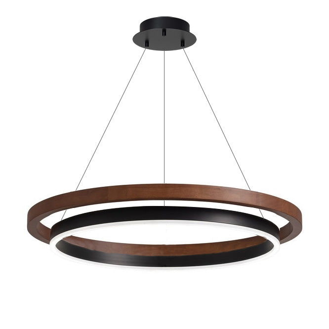 Modern Walnut Wood Grain LED Ring Chandelier - LM1062 - Lumora