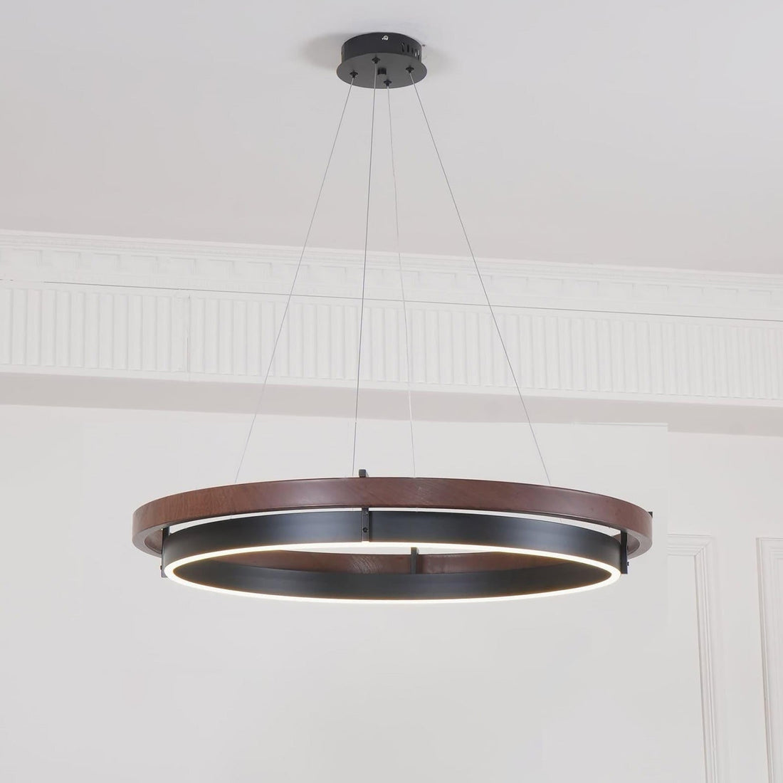 Modern Walnut Wood Grain LED Ring Chandelier - LM1062 - Lumora