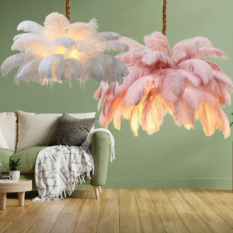 Aurelia Feather Chandelier – Luxury Ostrich Feather Pendant Light - LM1090 - Lumora