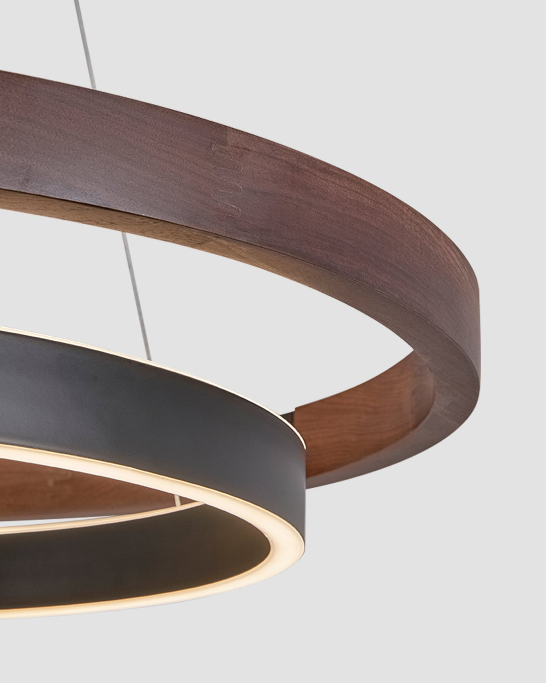 Modern Walnut Wood Grain LED Ring Chandelier - LM1062 - Lumora