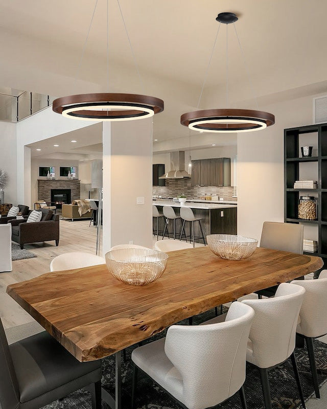Modern Walnut Wood Grain LED Ring Chandelier - LM1062 - Lumora