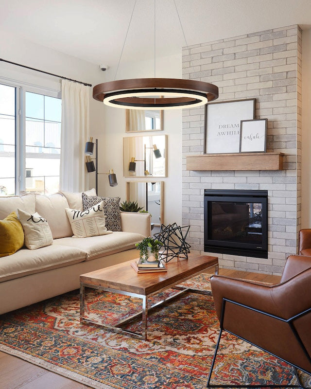 Modern Walnut Wood Grain LED Ring Chandelier - LM1062 - Lumora