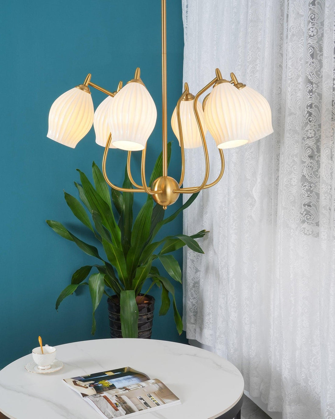 Luxury Modern Copper Chandelier with Frosted Glass Shades - LM1072 - Lumora