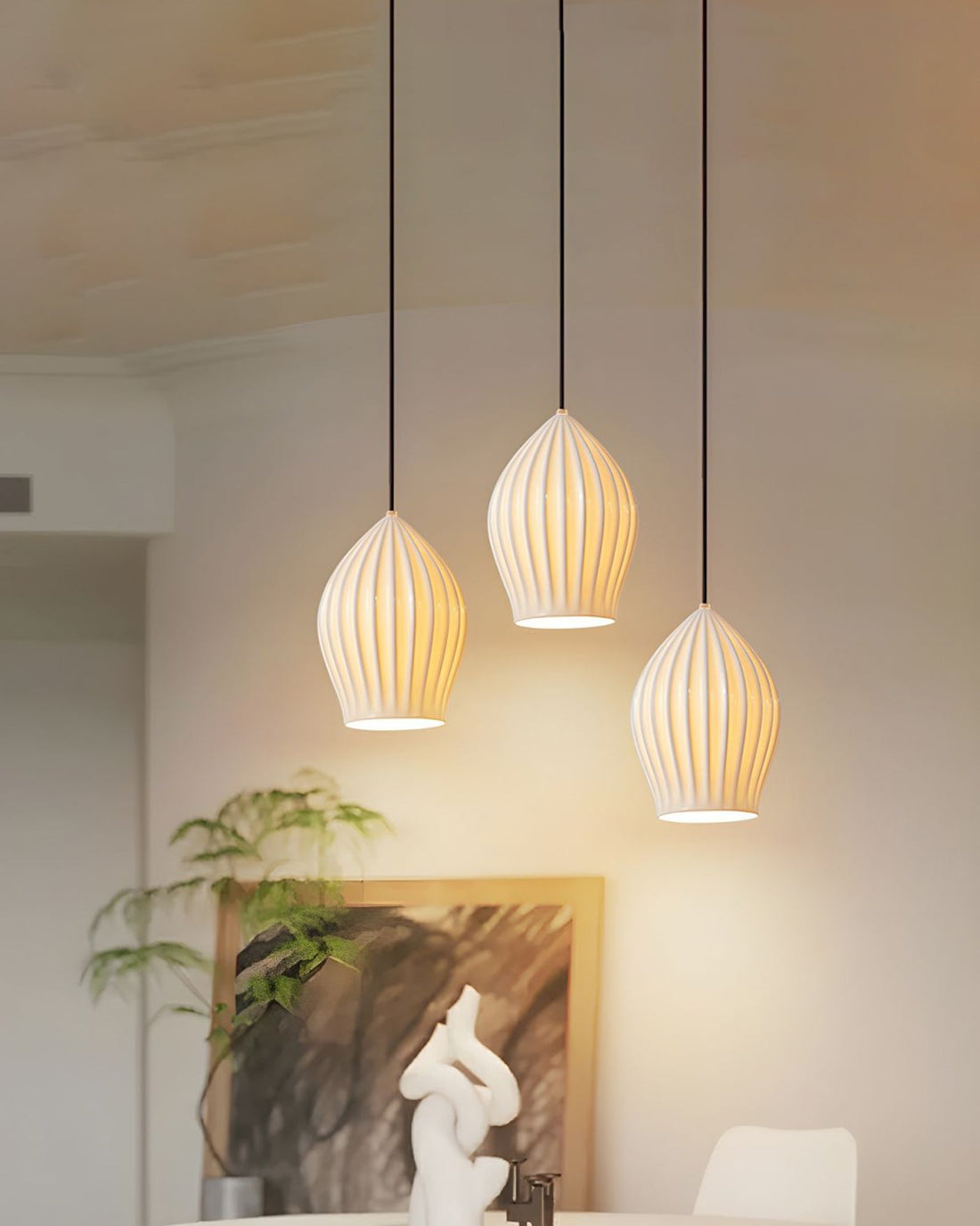 Aurora Luxe Ribbed Ceramic Pendant Light - LM1084 - Lumora