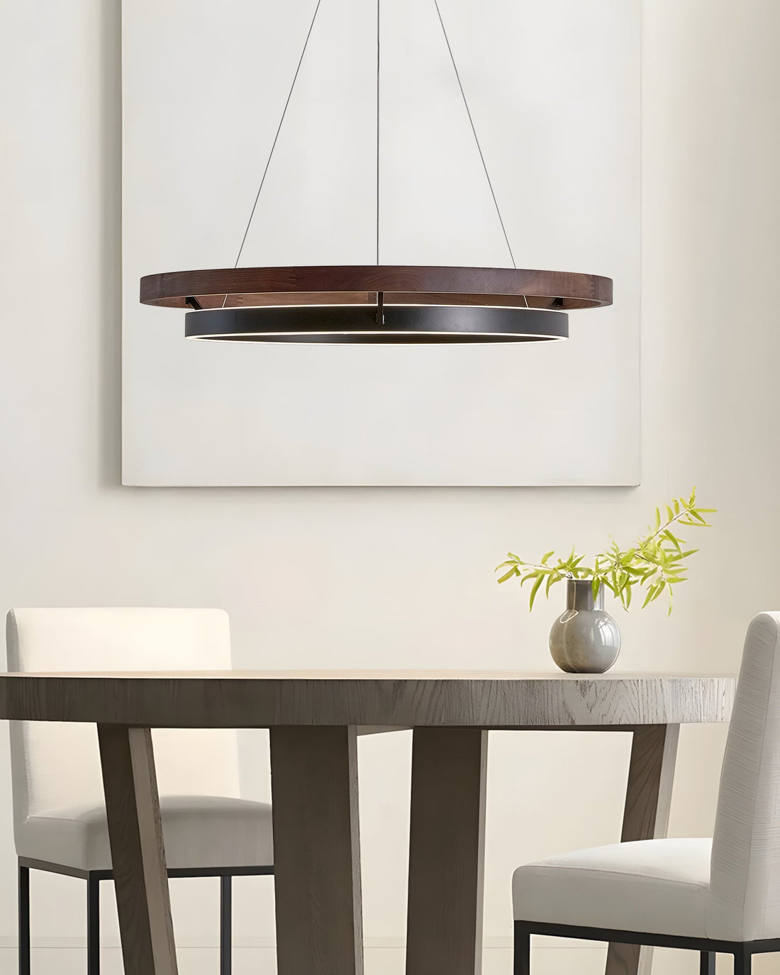 Modern Walnut Wood Grain LED Ring Chandelier - LM1062 - Lumora