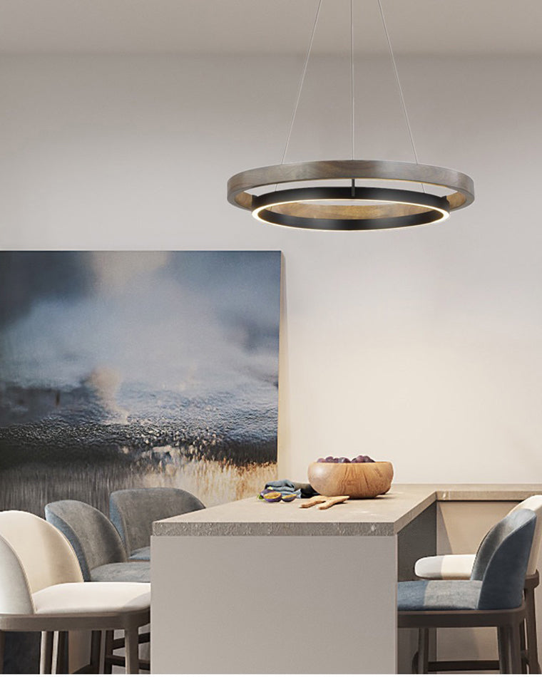 Modern Walnut Wood Grain LED Ring Chandelier - LM1062 - Lumora