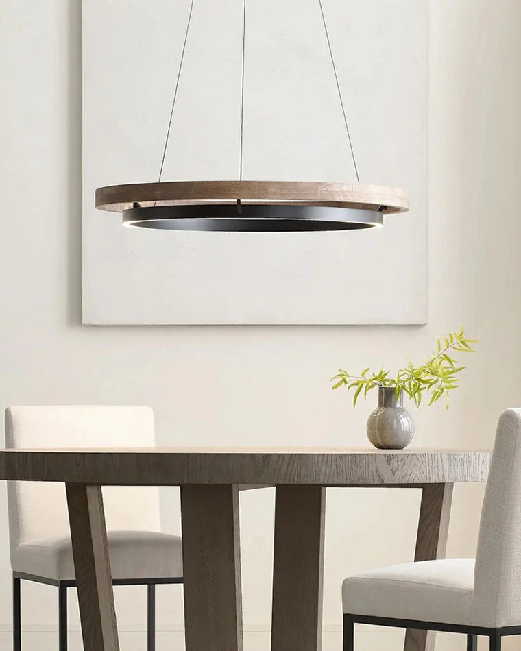 Modern Walnut Wood Grain LED Ring Chandelier - LM1062 - Lumora