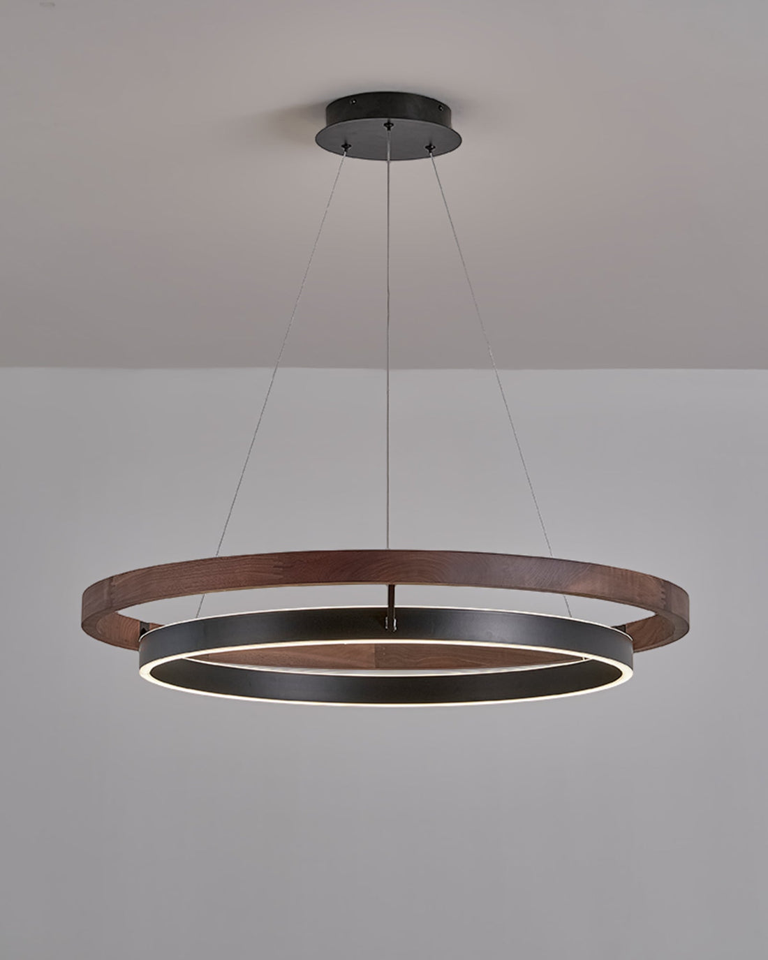 Modern Walnut Wood Grain LED Ring Chandelier - LM1062 - Lumora