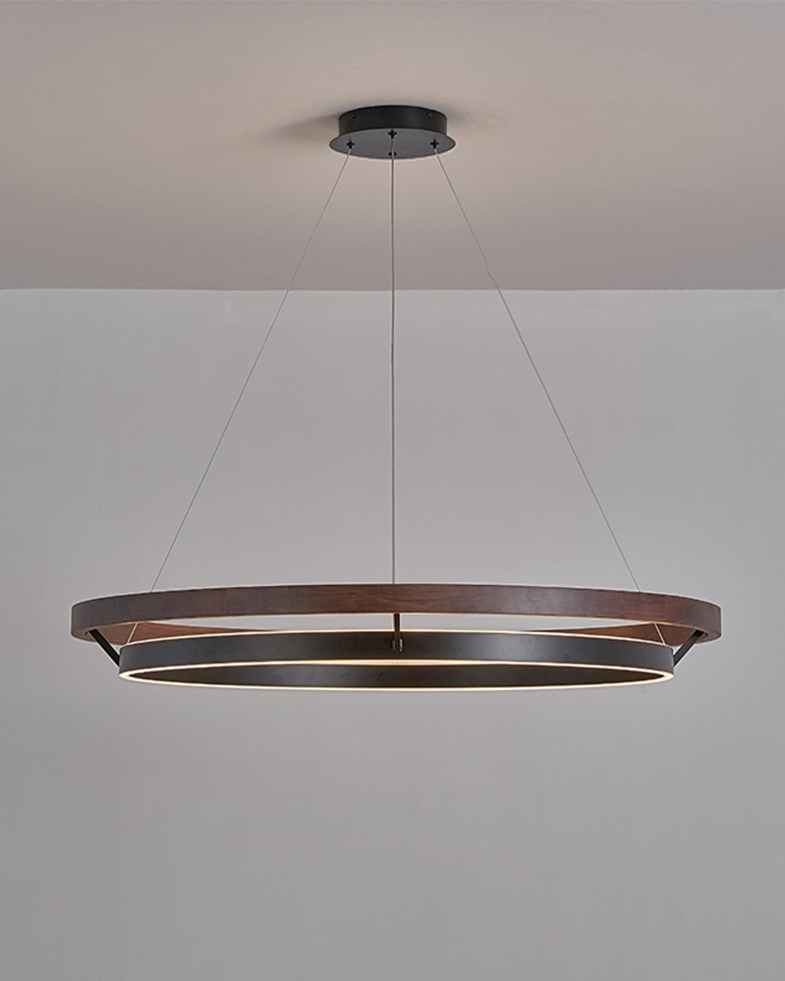 Modern Walnut Wood Grain LED Ring Chandelier - LM1062 - Lumora