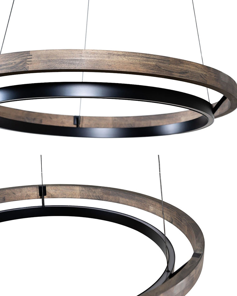 Modern Walnut Wood Grain LED Ring Chandelier - LM1062 - Lumora
