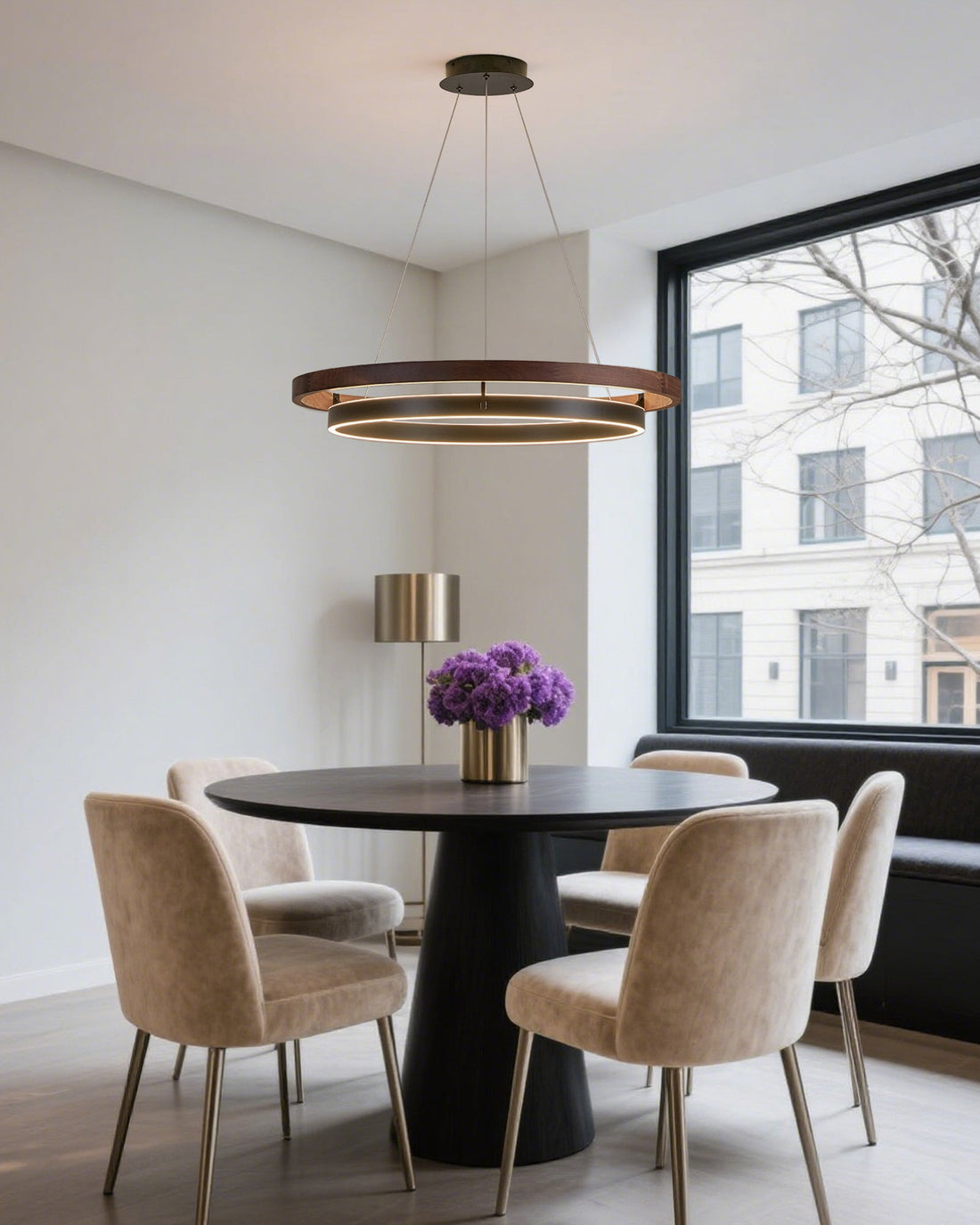 Modern Walnut Wood Grain LED Ring Chandelier - LM1062 - Lumora