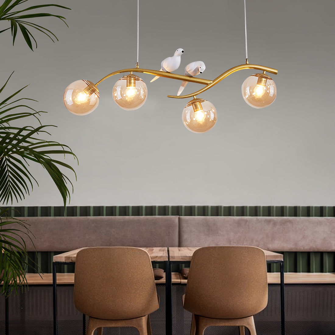 Modern Nordic Bird LED Chandelier – Gold with Amber Glass – LM1056 - Lumora