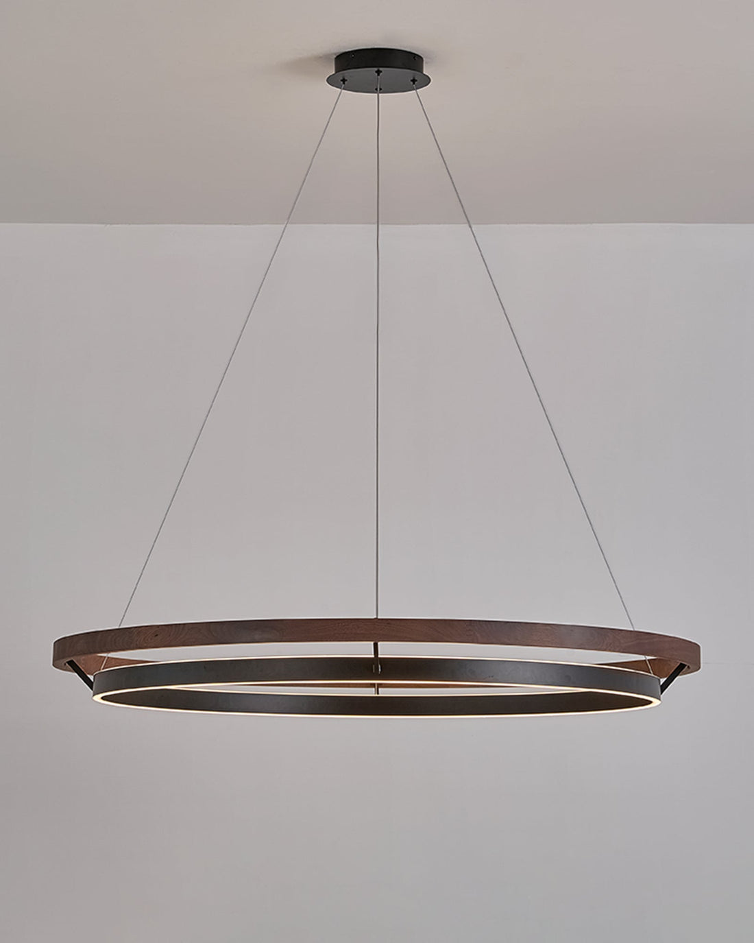 Modern Walnut Wood Grain LED Ring Chandelier - LM1062 - Lumora