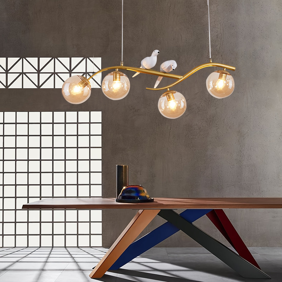 Modern Nordic Bird LED Chandelier – Gold with Amber Glass – LM1056 - Lumora