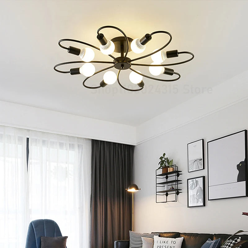 Modern Black and Gold Flower-Shaped 8-Light Chandelier - LM1054 - Lumora