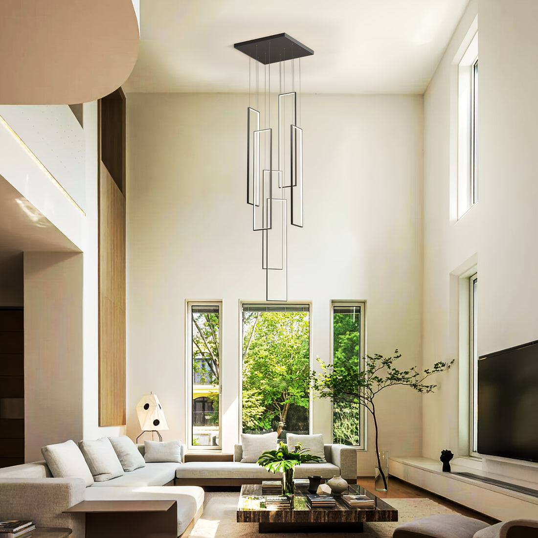 Modern LED Geometric Chandelier – Black Aluminum &amp; Acrylic  – LM1057 - Lumora