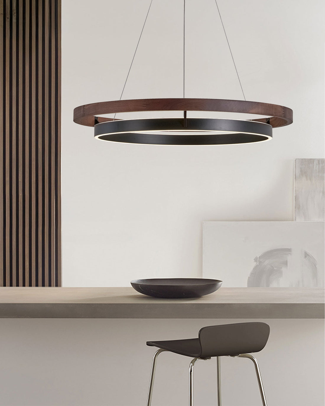 Modern Walnut Wood Grain LED Ring Chandelier - LM1062 - Lumora