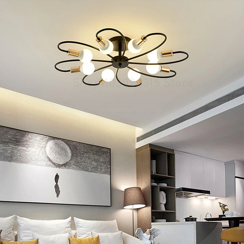 Modern Black and Gold Flower-Shaped 8-Light Chandelier - LM1054 - Lumora