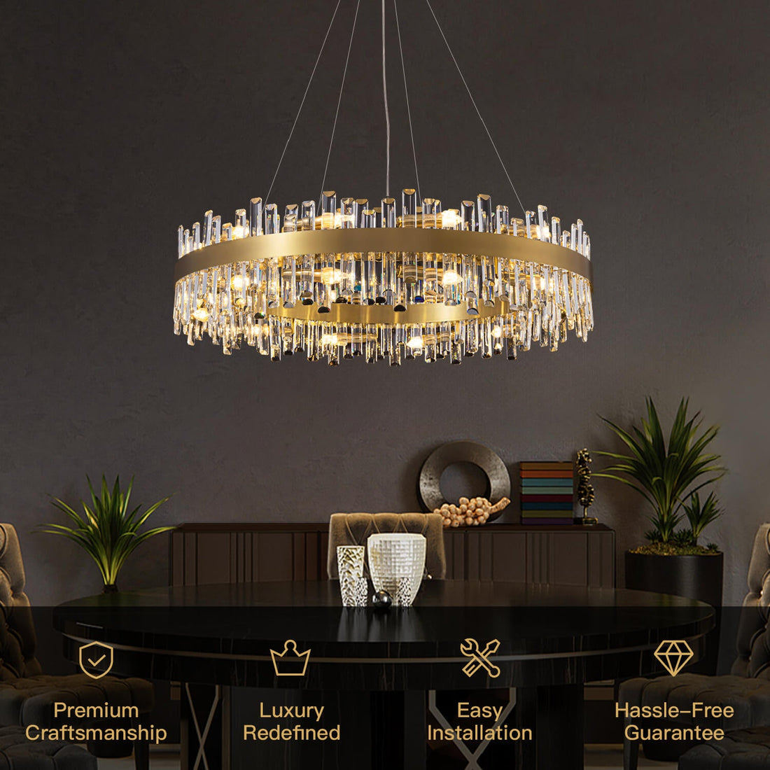 Aurum Gold Crystal Ring Chandelier - LM1013