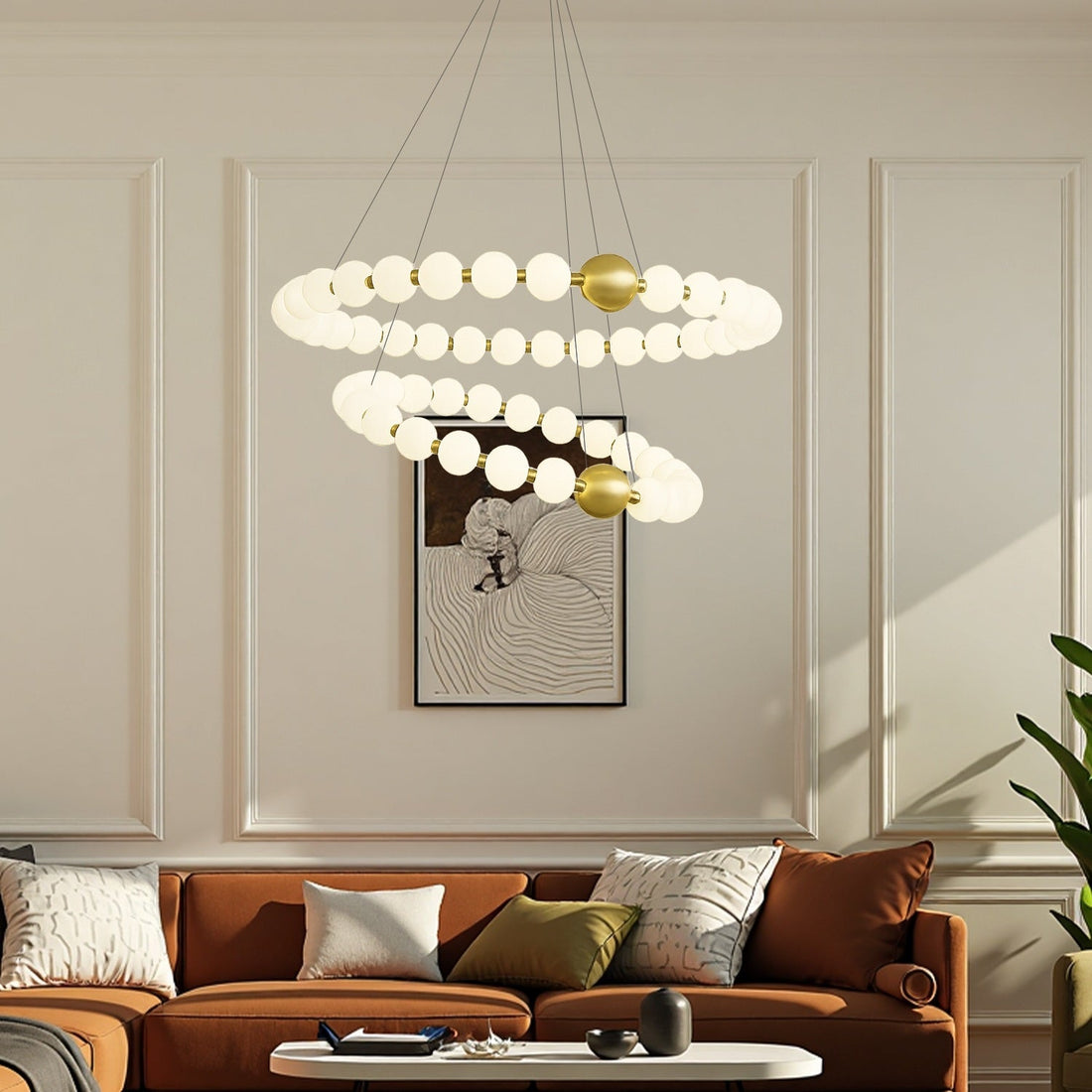 Modern Two-Tier Round Pearl Chandelier -LM1050 - Lumora