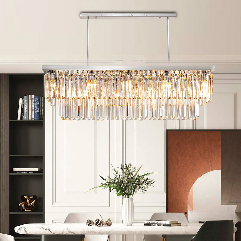 Modern Silver Rectangular Crystal Chandelier – LM1059 - Lumora