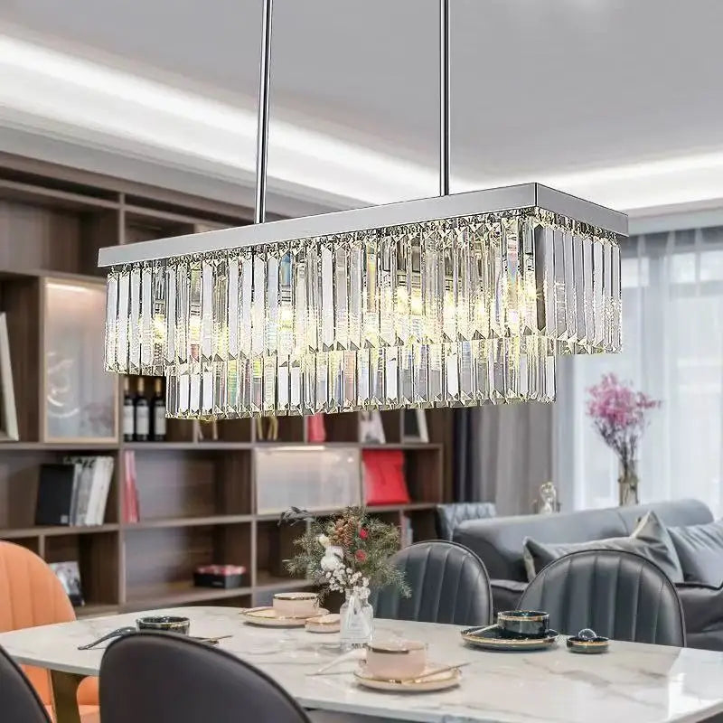 Modern Silver Rectangular Crystal Chandelier – LM1059 - Lumora