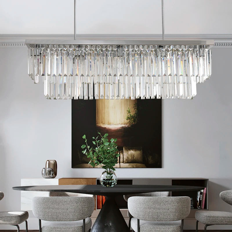 Modern Silver Rectangular Crystal Chandelier – LM1059 - Lumora