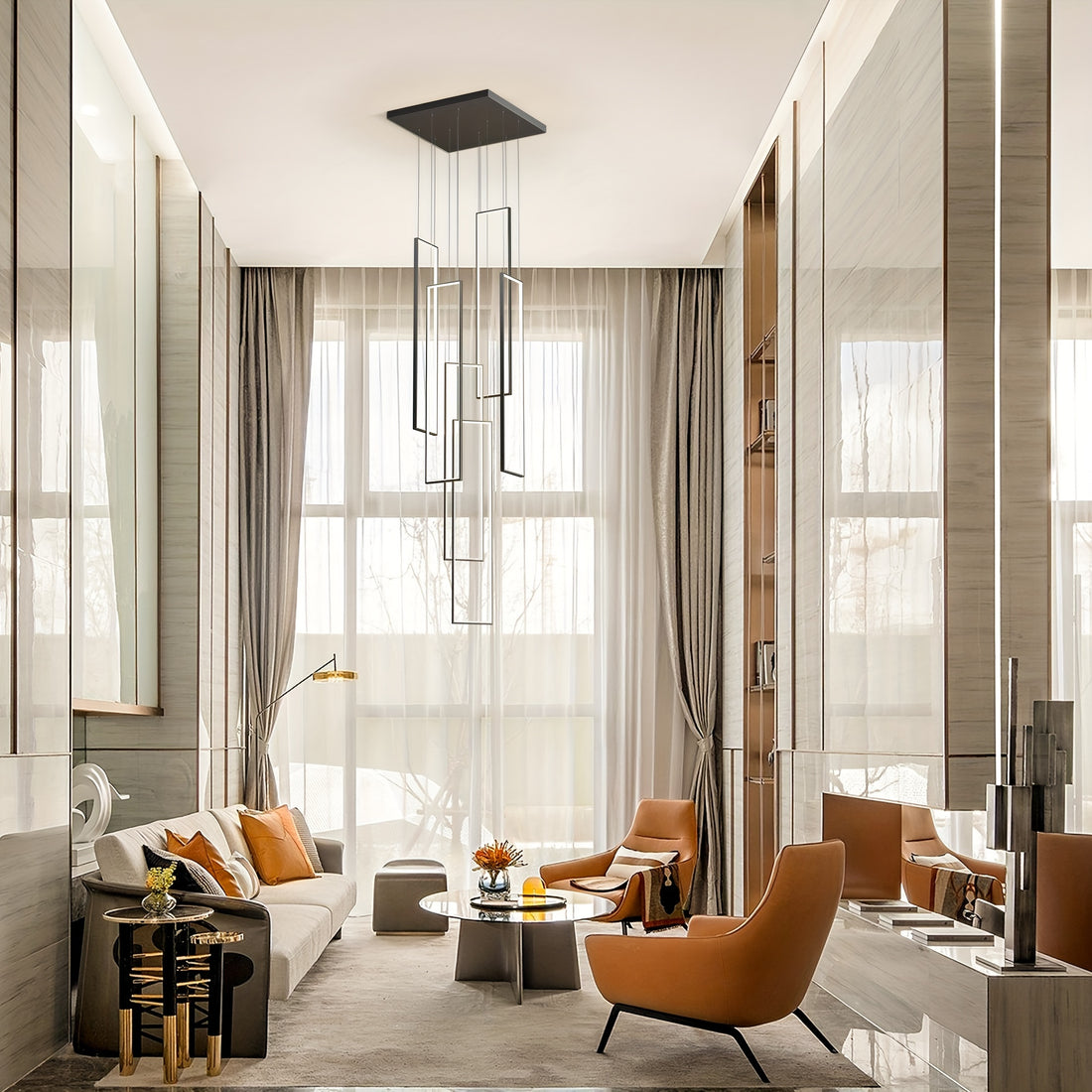Modern LED Geometric Chandelier – Black Aluminum &amp; Acrylic  – LM1057 - Lumora